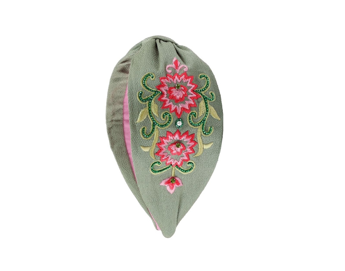 Sage Pink Bloom Embellished Headband