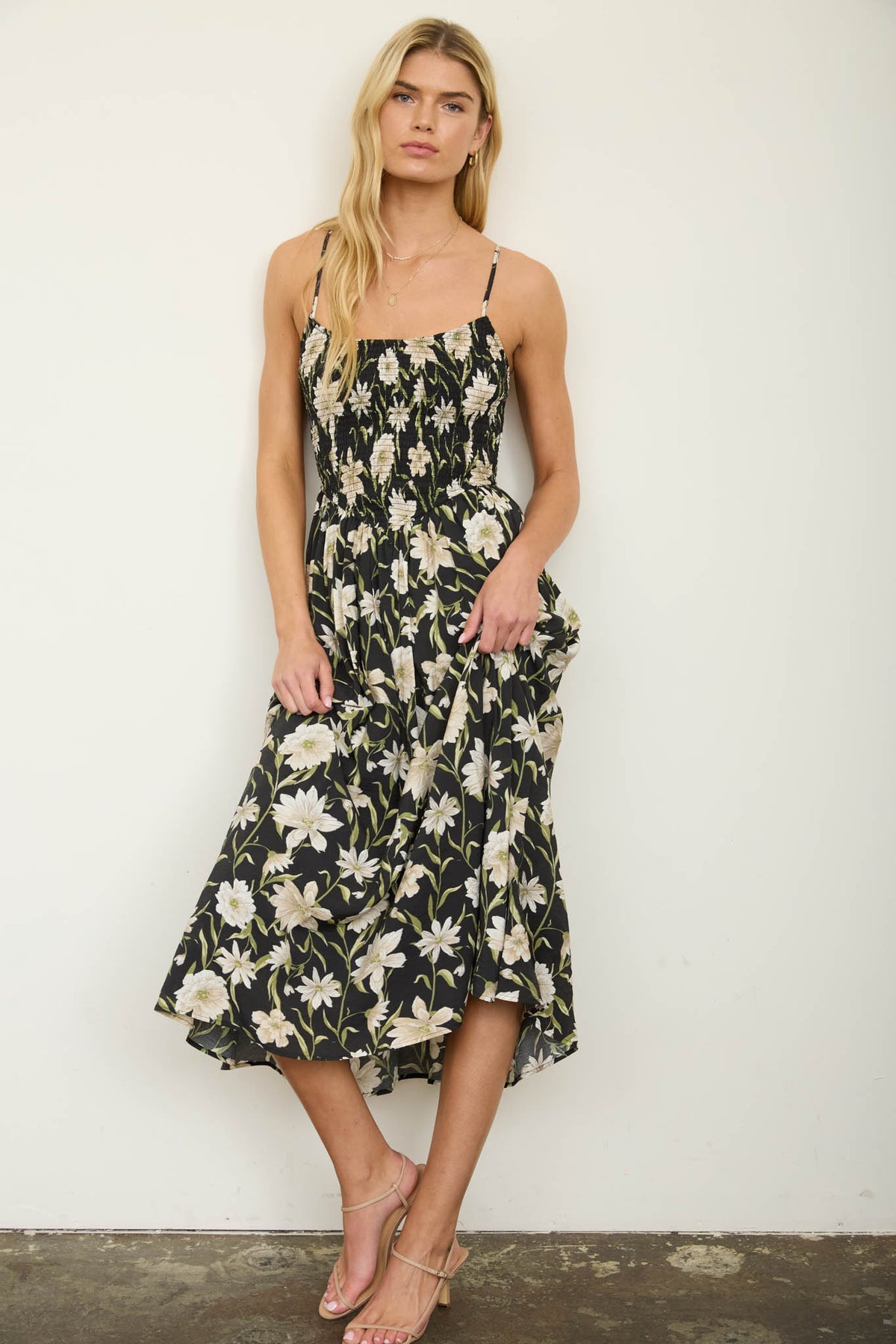 Midnight Bloom Basque Midi Dress