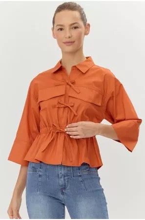 Burnt Orange Cropped Utility Shirt