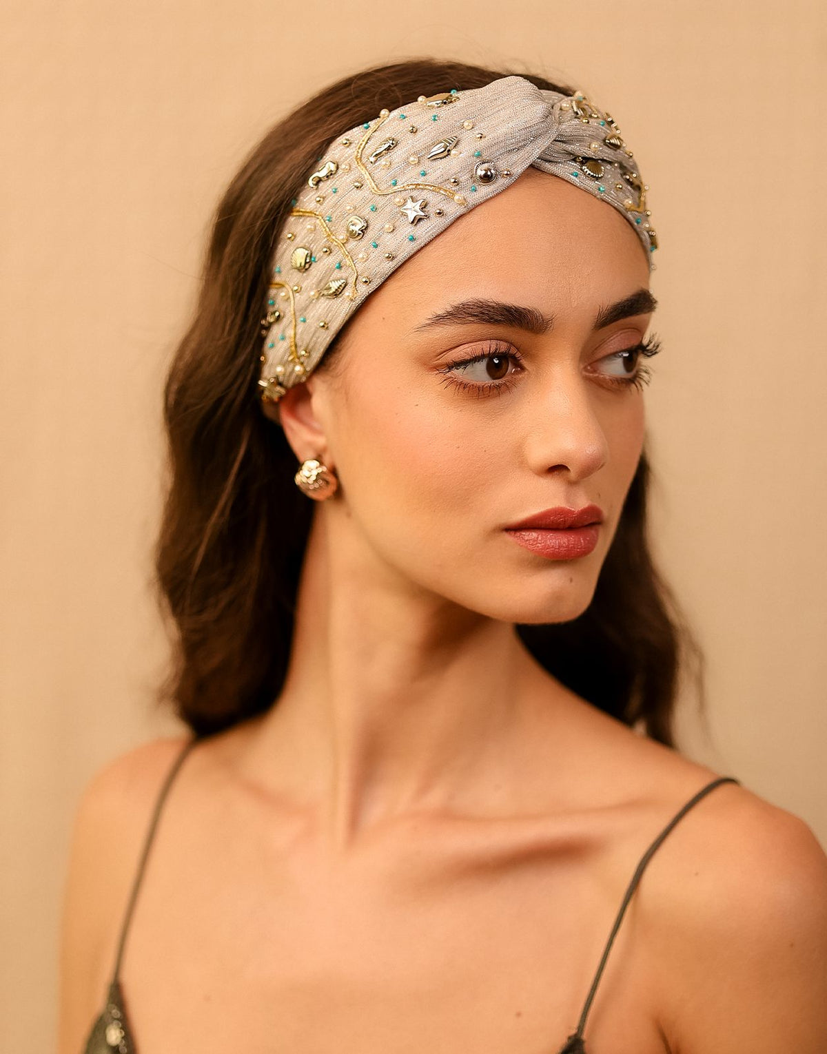Taupe Moonstone Turban Headband