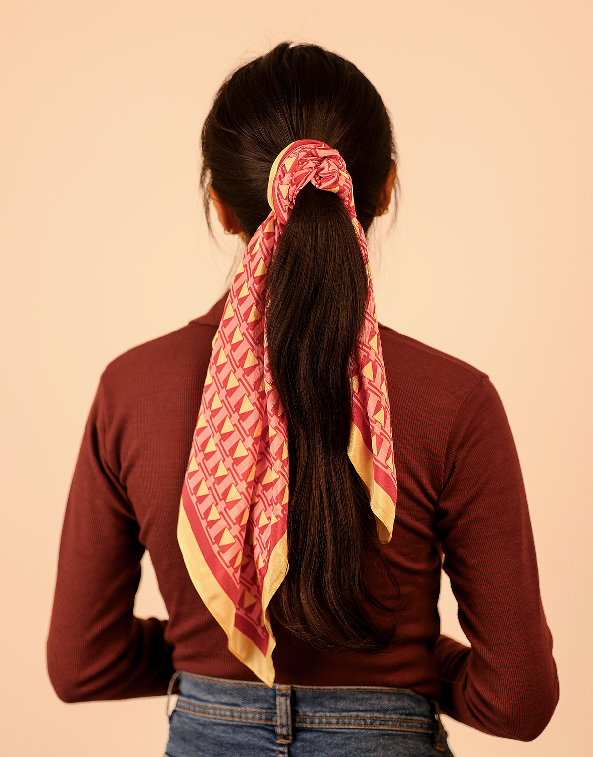 Coral Gingham Scarf and Scrunchie Set