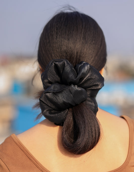 Classic Black Satin Scrunchie