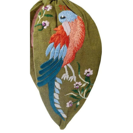 Olive Parrot Embellished Headband