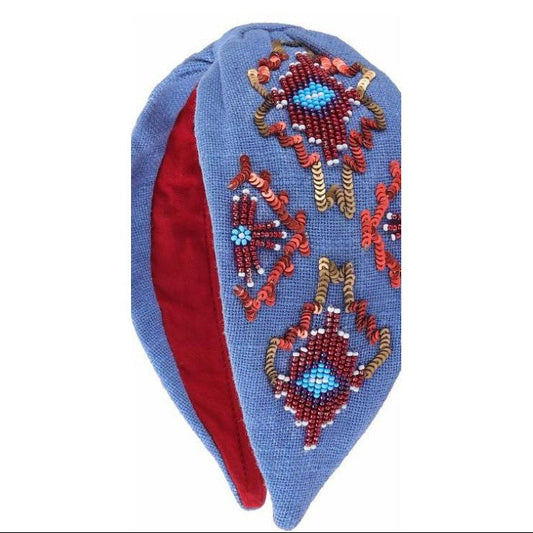 Denim Folk Flower Embellished Headband