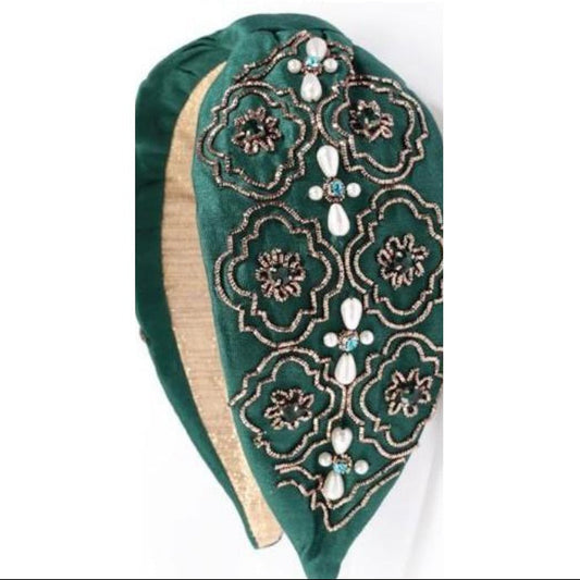 Emerald Teal Medallion Embellished Headband
