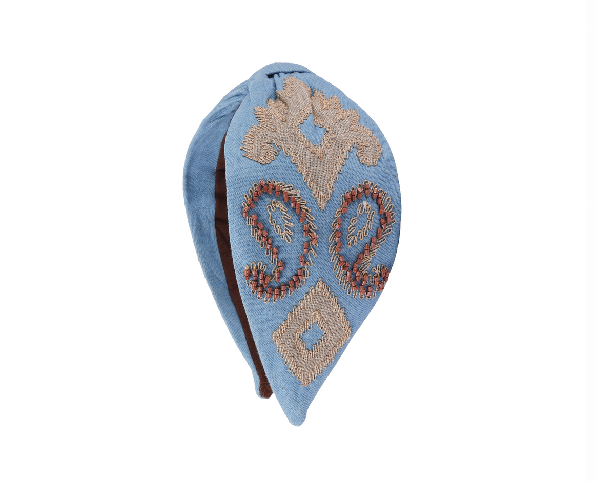 Slate Blue Scroll Embellished Headband