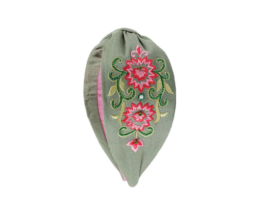 Sage Pink Bloom Embellished Headband