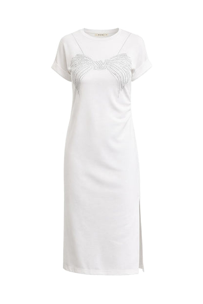 Knit Short Sleeve Dress with Crystal Bow