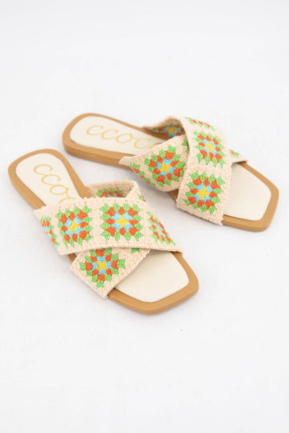 HAYDEN Crochet Granny Square Cross Strap Flat Sandals