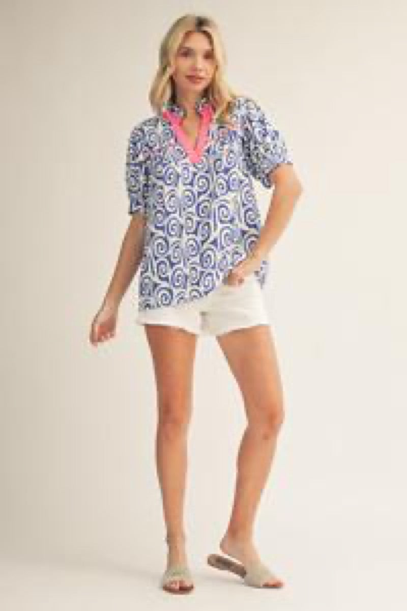 Courtside Print Collared Top
