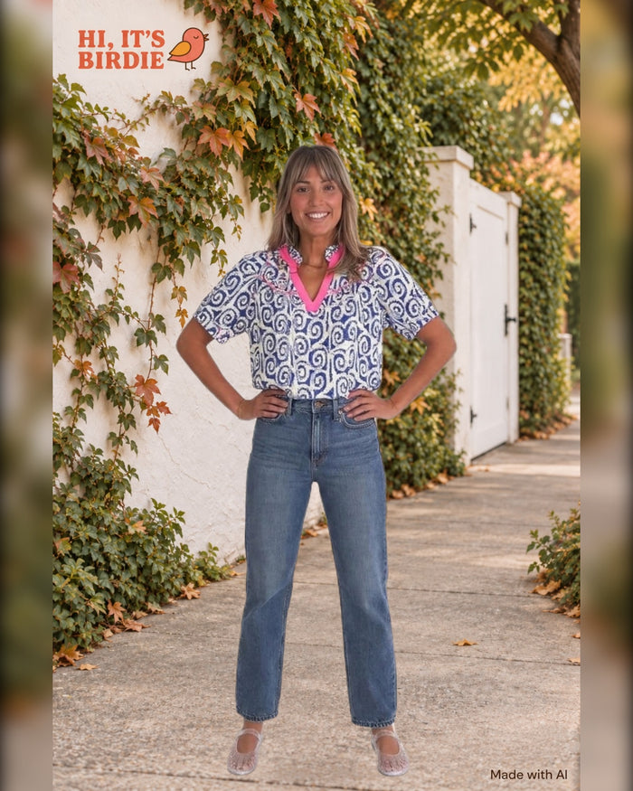 Courtside Print Collared Top