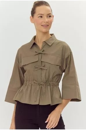 Olive Cropped Utility Shirt