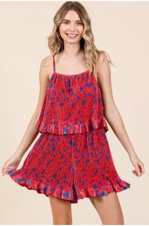 Red and Navy Print Tiered Ruffle Romper