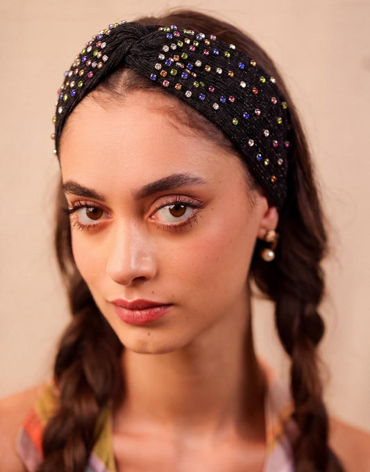 Midnight Rainbow Dot Turban Headband