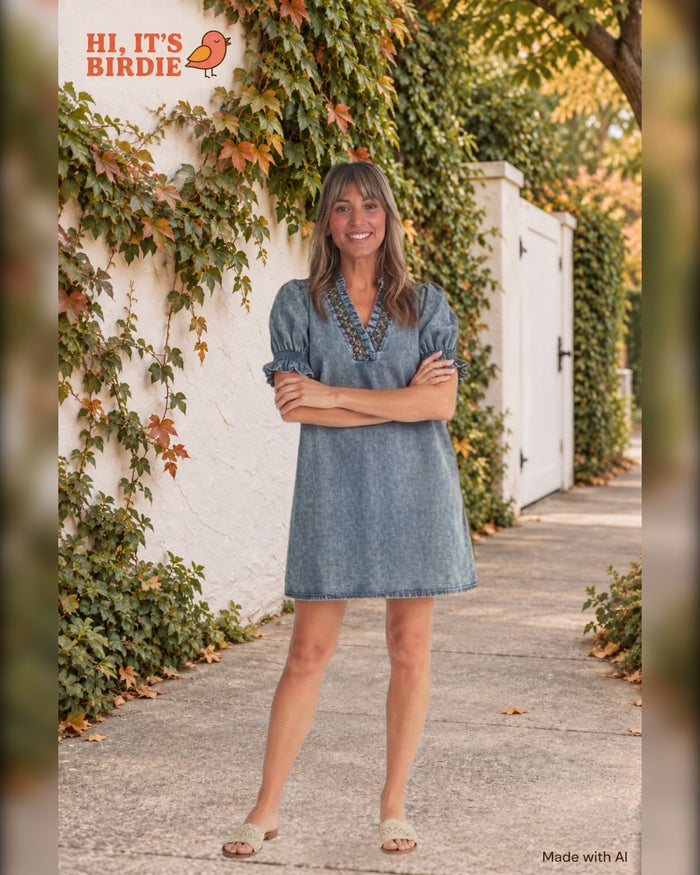 Blue Skies Denim Puff-Sleeve Dress