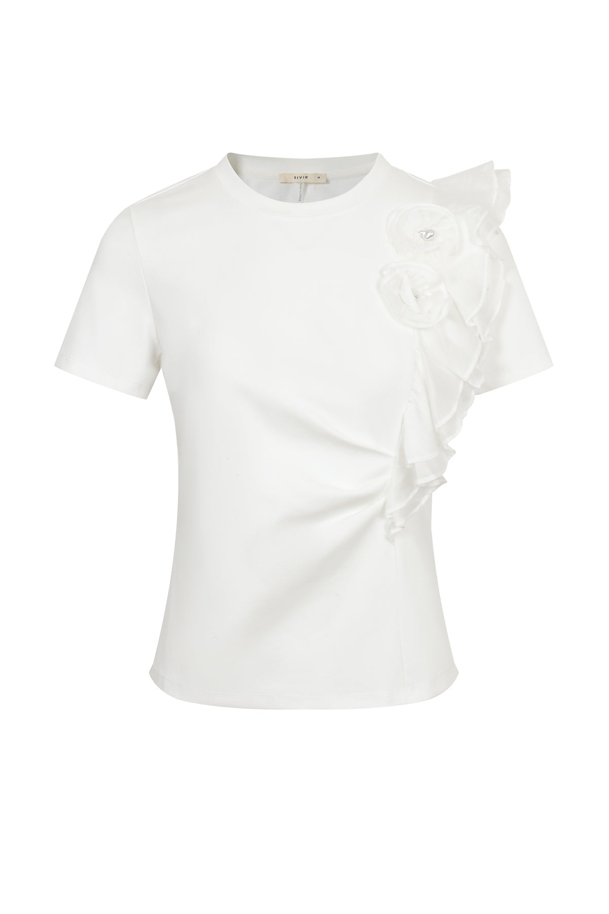 Short Sleeve Knit Top with Flower Detail