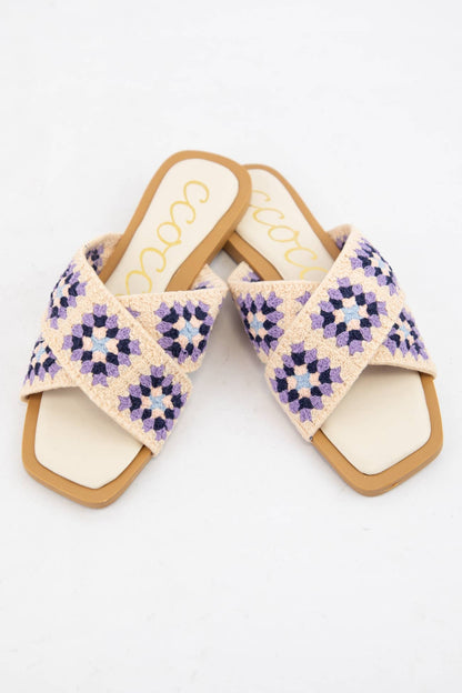 HAYDEN Crochet Granny Square Cross Strap Flat Sandals