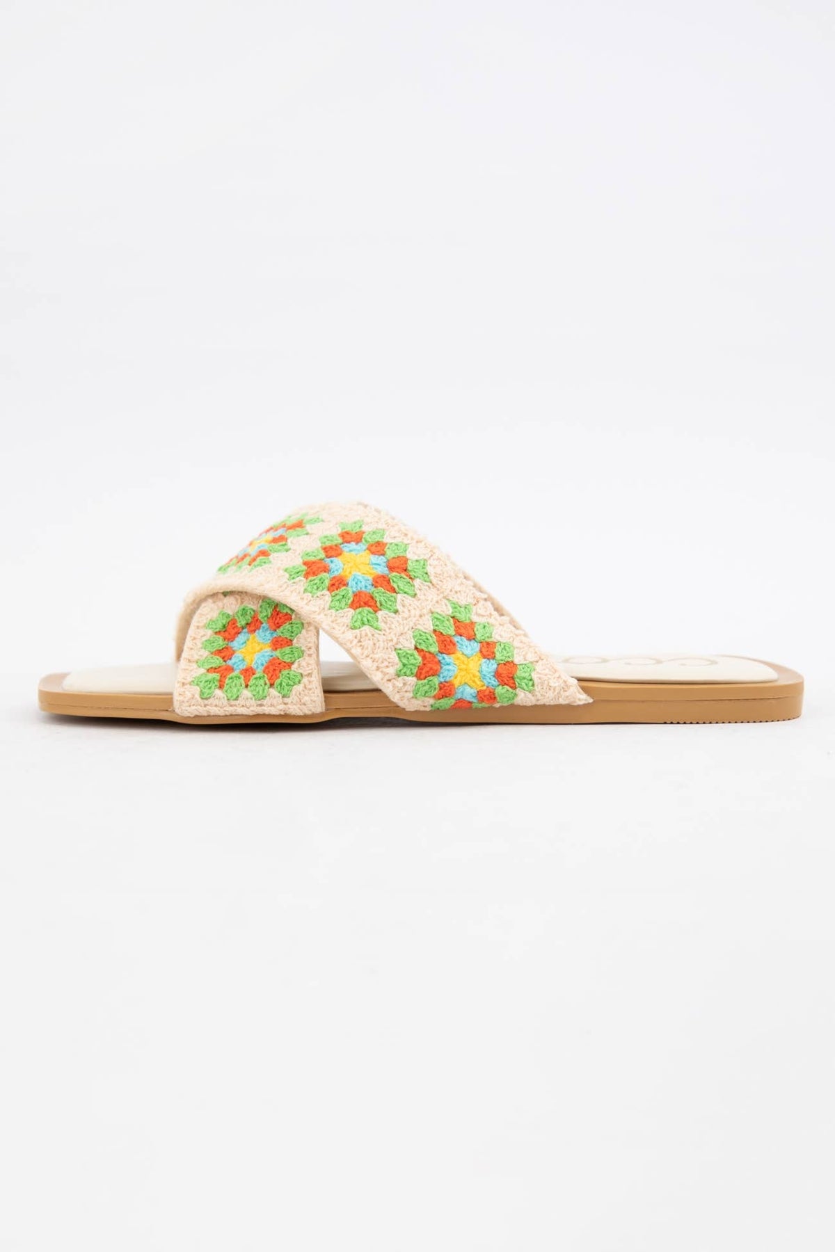 HAYDEN Crochet Granny Square Cross Strap Flat Sandals