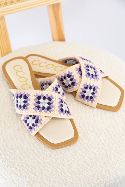 HAYDEN Crochet Granny Square Cross Strap Flat Sandals