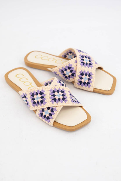 HAYDEN Crochet Granny Square Cross Strap Flat Sandals