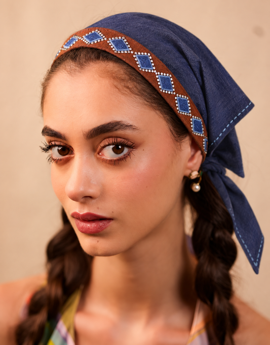 Indigo Border Scarf