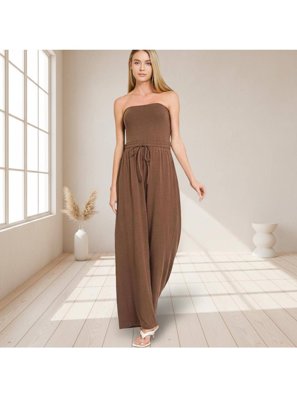Brown Strapless Jumpsuit