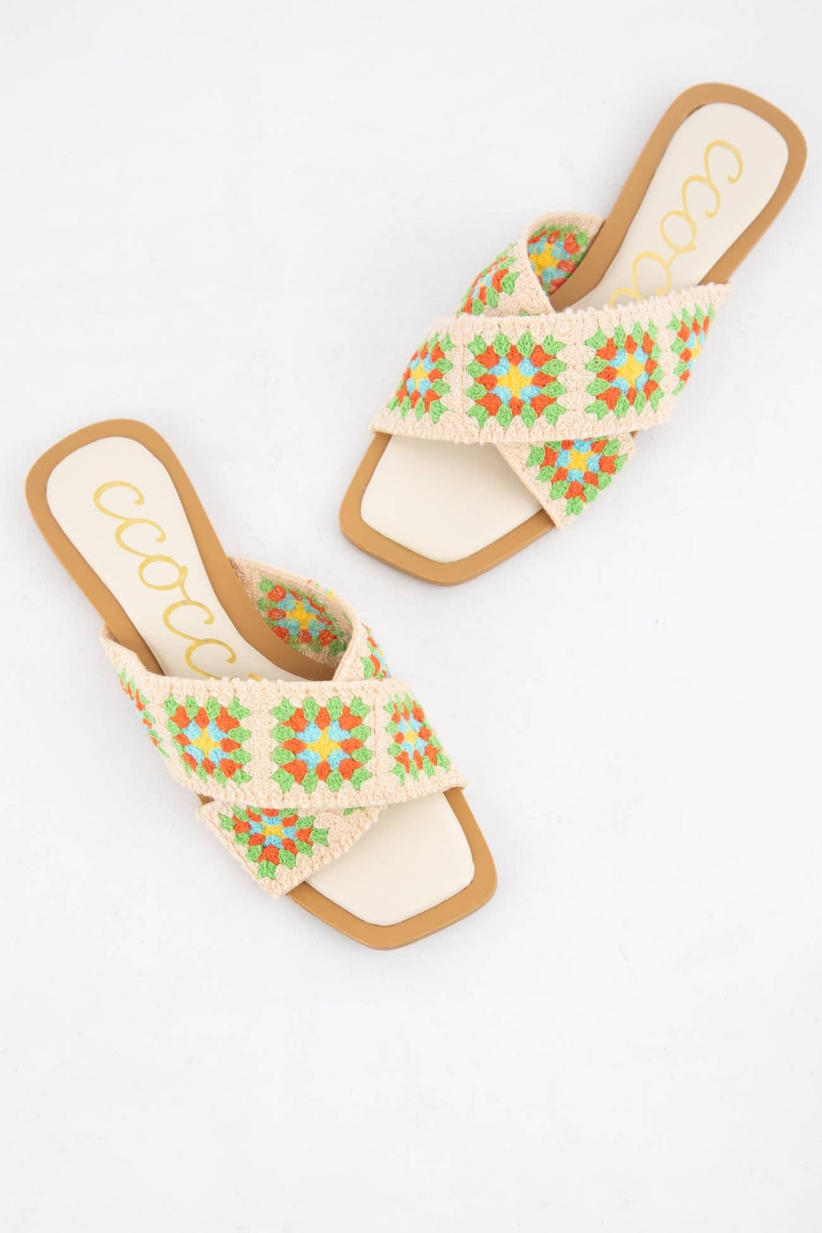HAYDEN Crochet Granny Square Cross Strap Flat Sandals