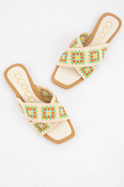 HAYDEN Crochet Granny Square Cross Strap Flat Sandals