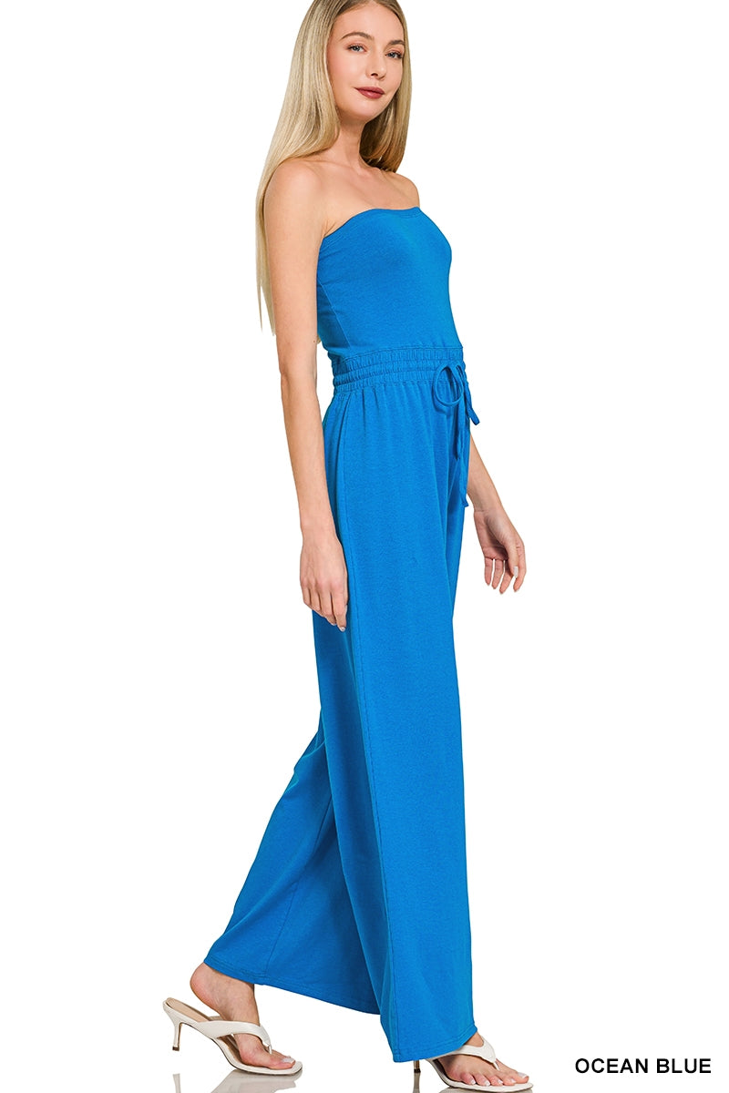 Blue Strapless Jumpsuit